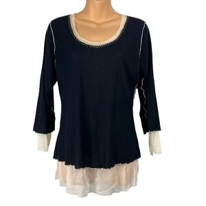 Haven Bleu Black Layered Mesh Top sz L Scoop Neck Fairy Grunge Y2k Mixed Media